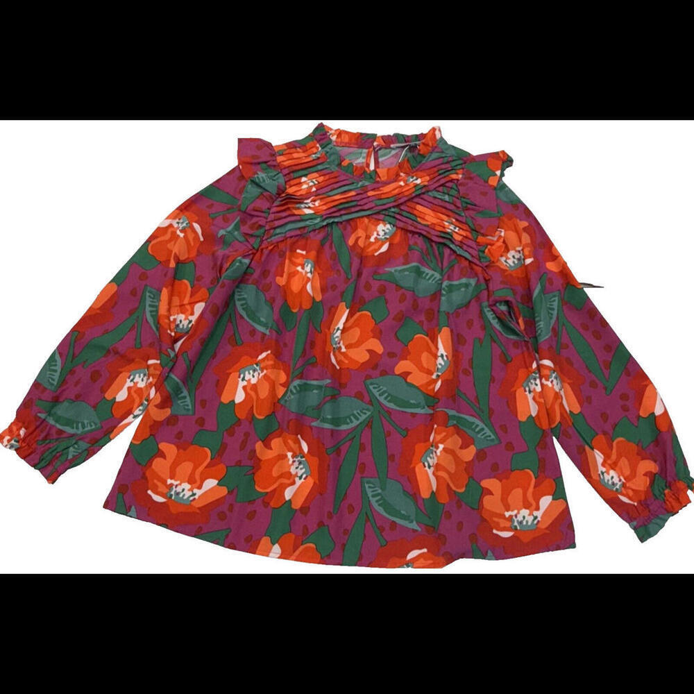Michelle McDowell XS NWT Floral Red Long Sleeve Designer Printed‎ Blouse
